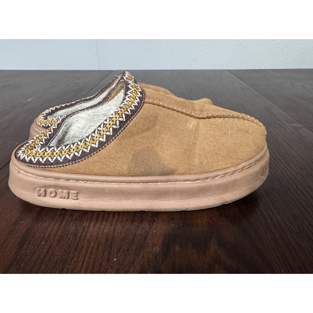 HOME Memory Foam‎ House Slippers Women's 9 Brown Faux Suede Sherpa Lined Clogs